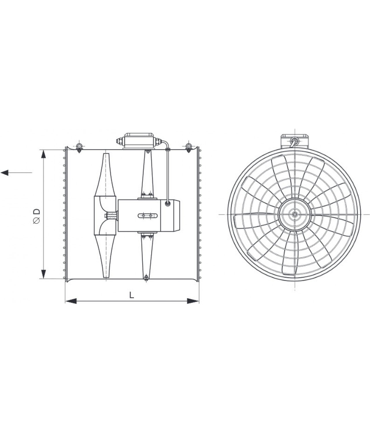 Hanging air circulators WOJ-POWER ≤23800 m³/h - drawing