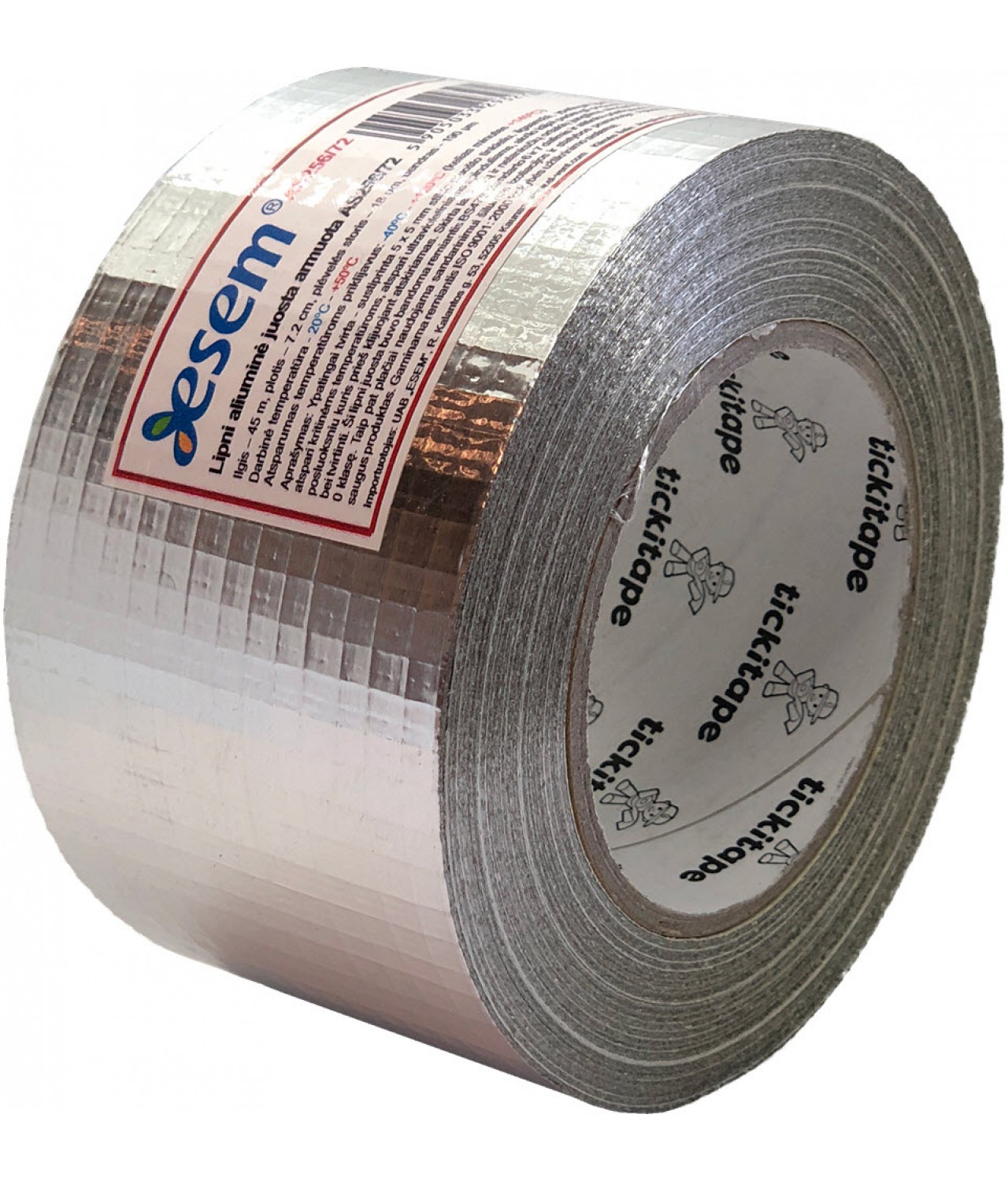 Aluminum foil tape reinforced AS256/72, thickness 190 µm, 7.2 cm x 45 m, -40 - +120 °C