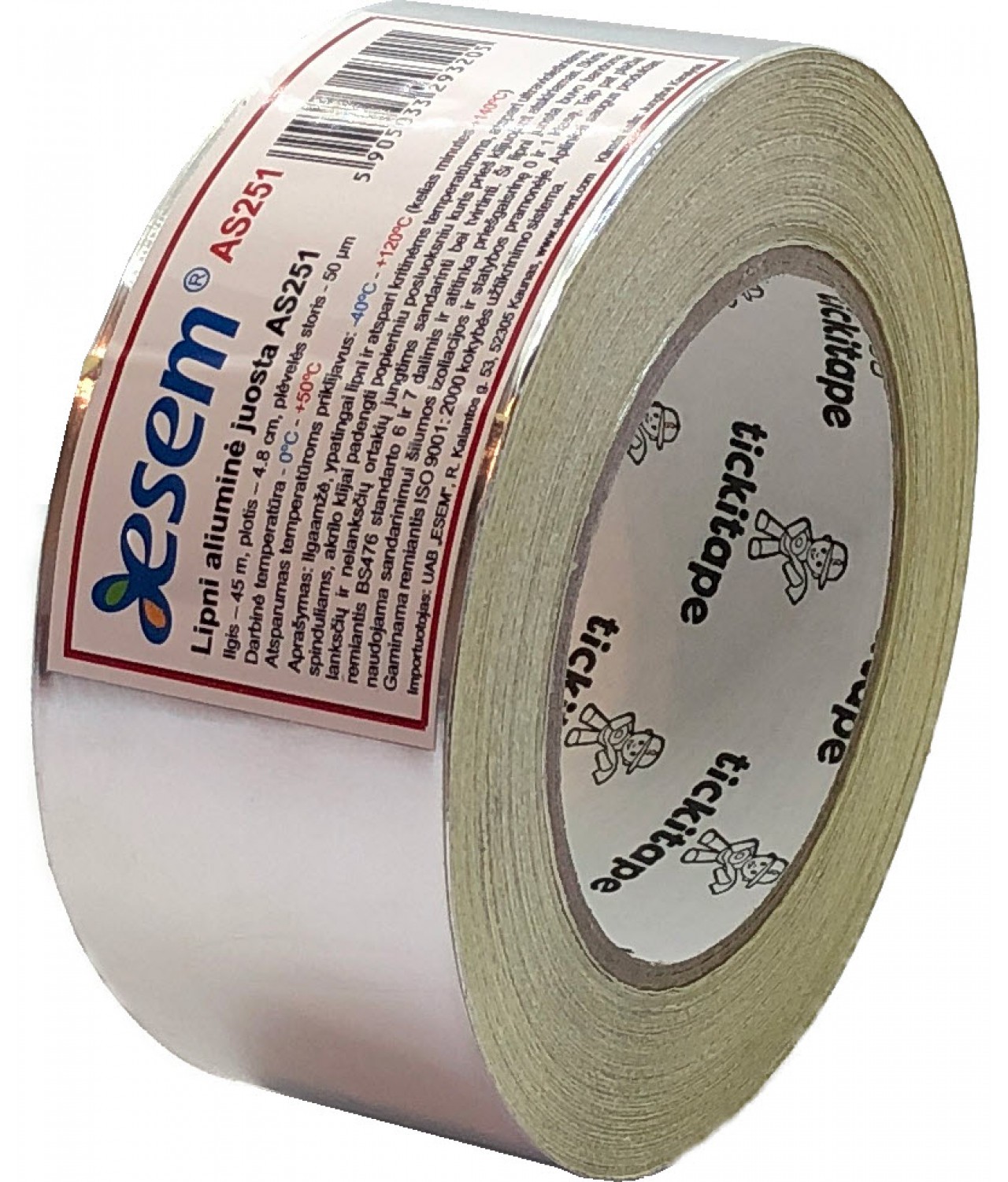 Aluminum foil tape AS251, thickness 140 µm, 4.8 cm x 45 m, -40 - +120 °C