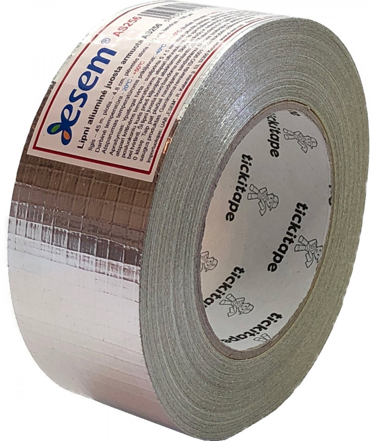 Adhesive aluminum foil tape reinforced for ducts AS256, 4.8 cm x 45 m, -40 - +120 °C