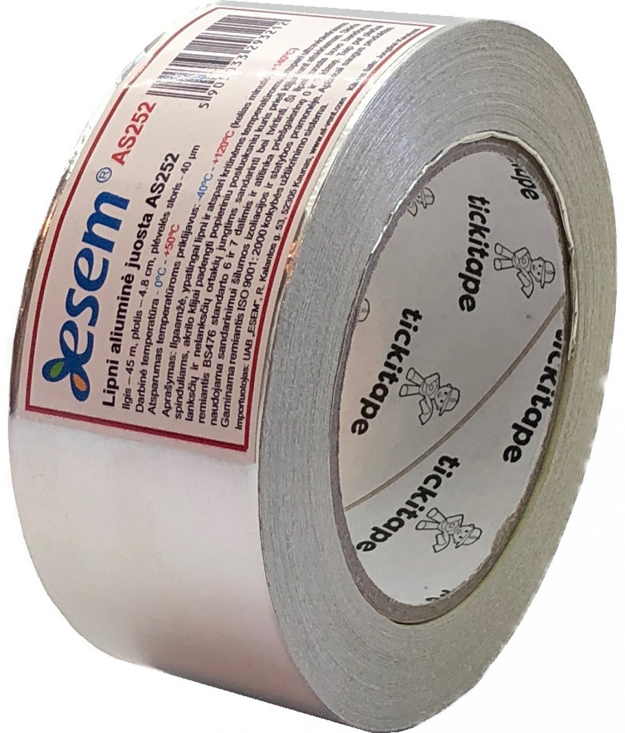 Adhesive aluminum foil tape for ducts AS291, 4.8 cm x 45 m, -40 - +120 °C