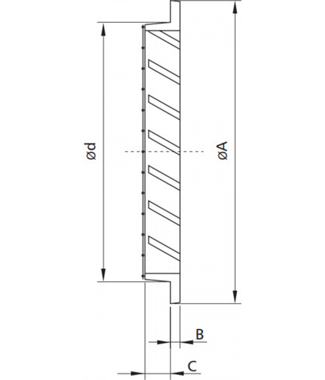 Алюминиевая вентиляционная решетка AG100, Ø100 мм - чертеж