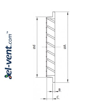 Алюминиевая вентиляционная решетка AG100, Ø100 мм - чертеж