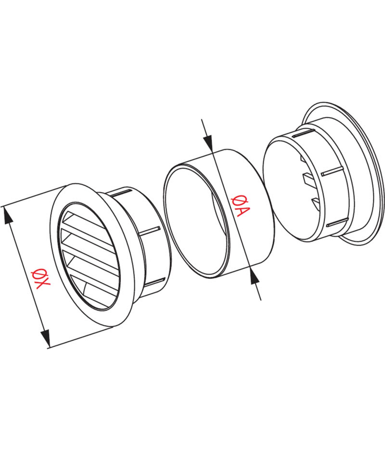 Vent grilles GRT71 (2 pcs.), Ø40/55 mm - drawing