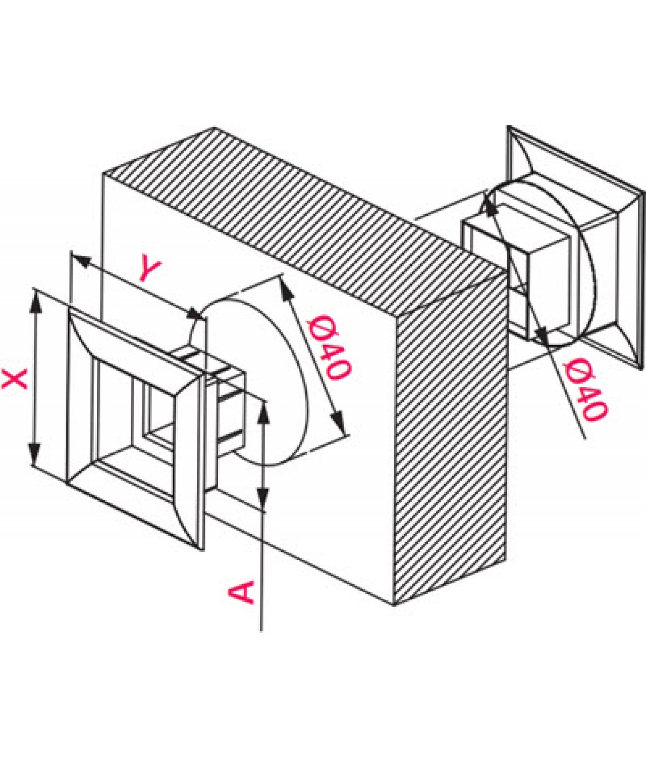 Дверные вентиляционные решетки GRTD14 Ø40/45x45 мм, 2 шт. - чертеж
