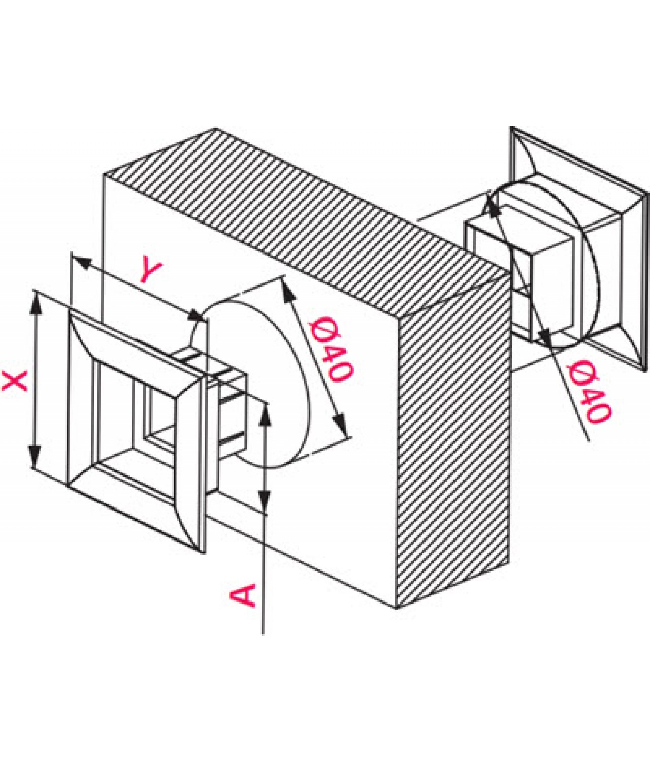 Ventiliacinės grotelės durims GRTD14 Ø40/45x45 mm, 2vnt. - brėžinys