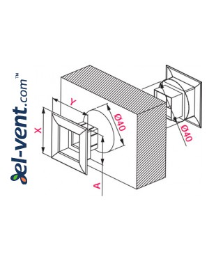 Door ventilation grille GRTD14 Ø40/45x45 mm, 2pcs. - drawing