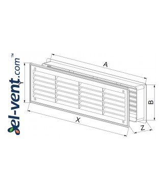Ventiliacijos grotelės durims GRT15, 2 vnt., 135x460 mm - brėžinys Ventiliacijos grotelės durims GRT15, 2 vnt., 135x460 mm - brėžinys