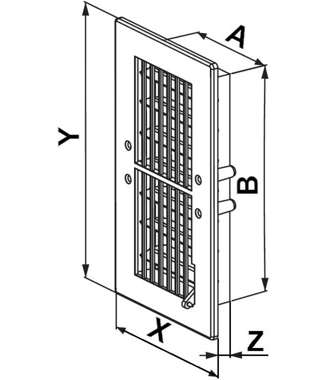 Vent cover with shutter GRT20, 140x300 mm - drawing