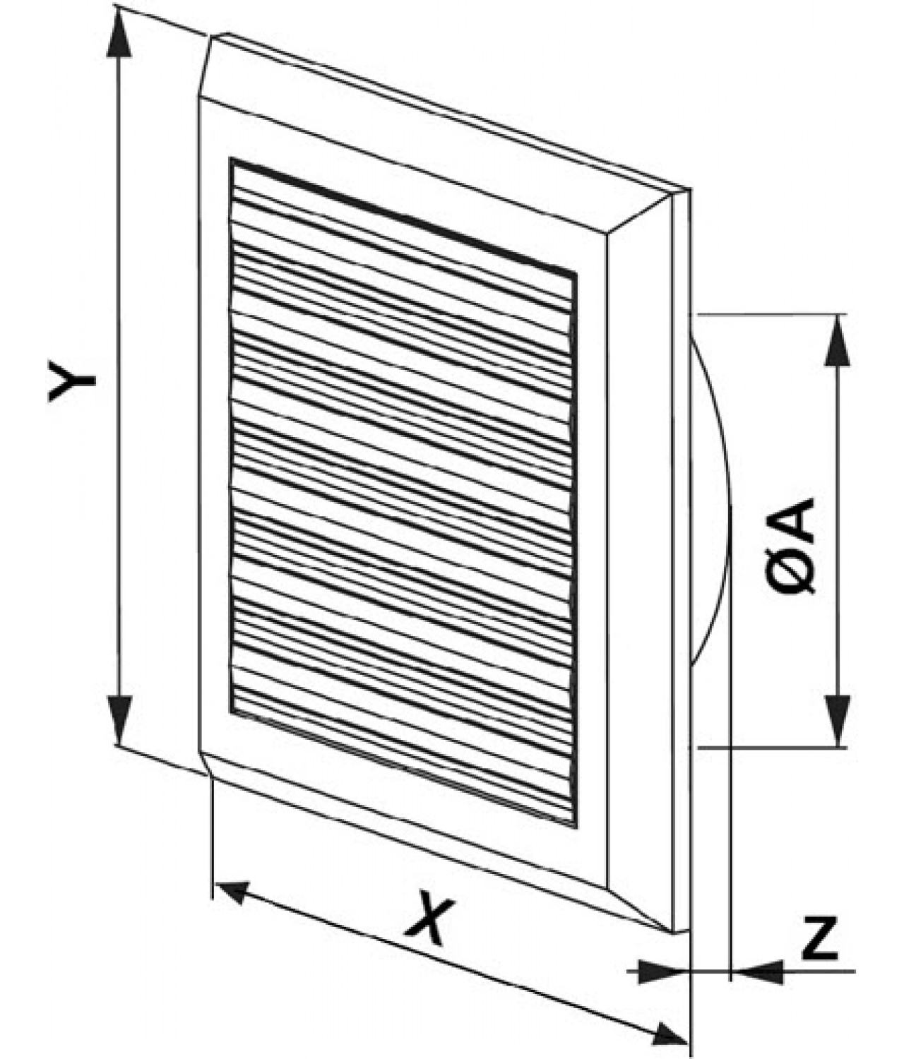 Ventiliacinės grotelės su užsklanda GRT78, 175x175 mm, Ø125 mm - brėžinys