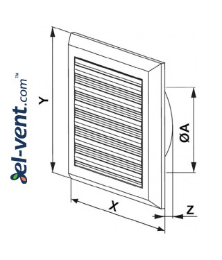 Ventilation grille with shutter GRT78, 175x175 mm, Ø125 mm - drawing