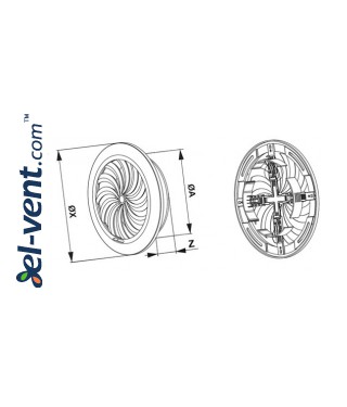 Ventilation grille with shutter GRT88, Ø100-150/180 mm - drawing