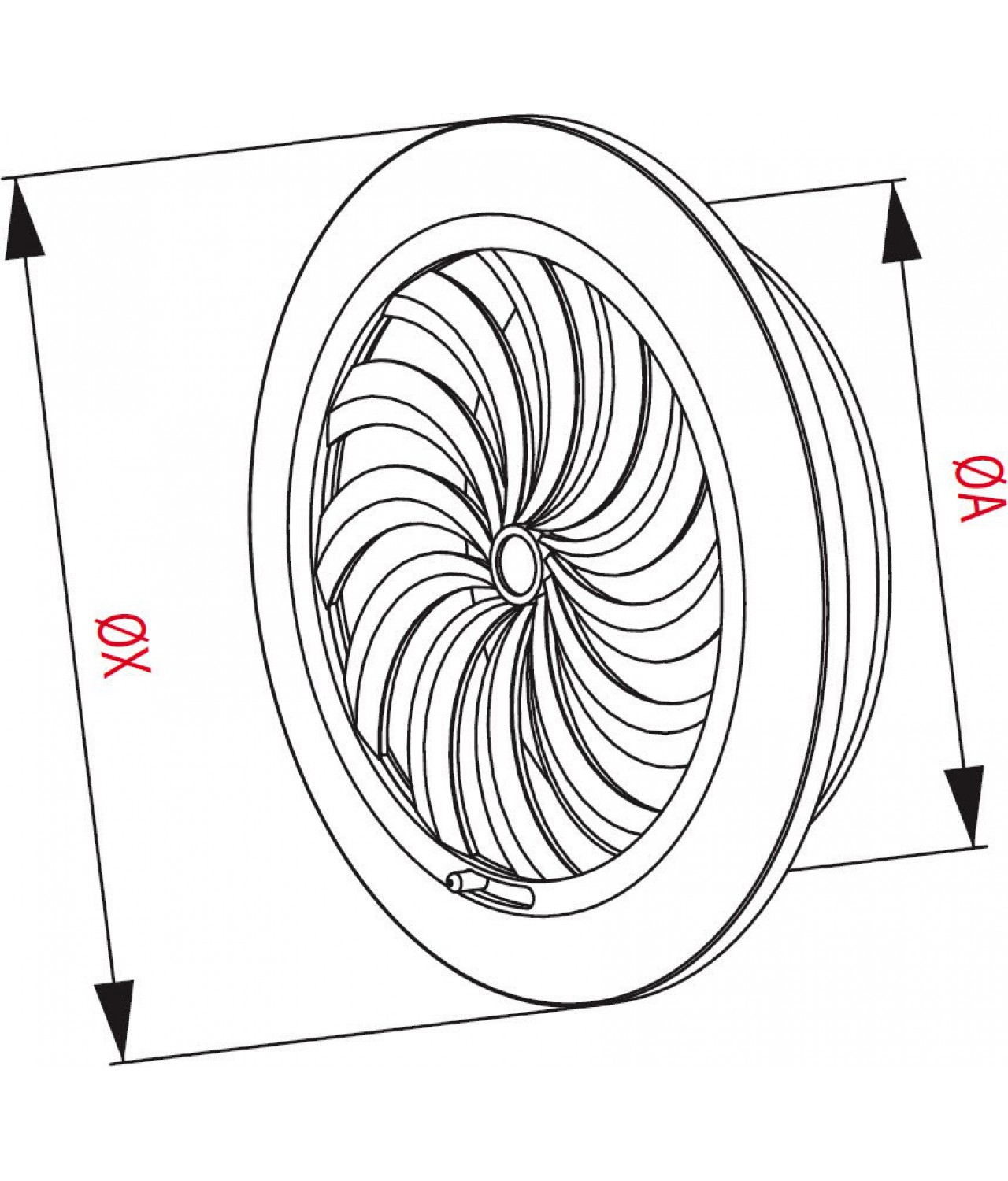 Vent cover with shutter GRT95, Ø100/135 mm - drawing