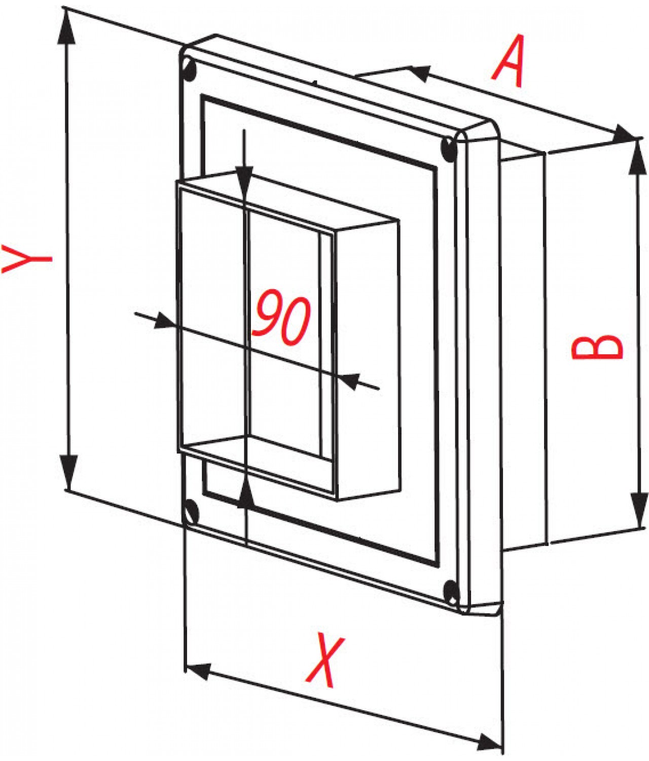 Duct connector 90x90 mm T97A - drawing