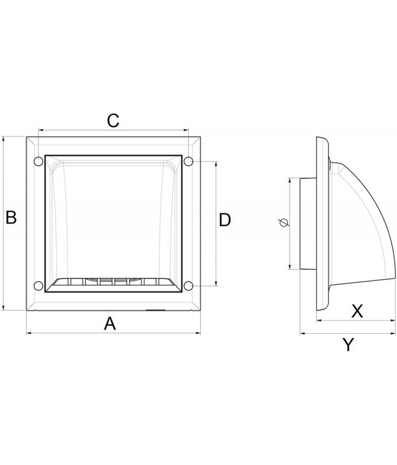 Вентиляционная решетка с обратным клапаном EKO grey - чертеж