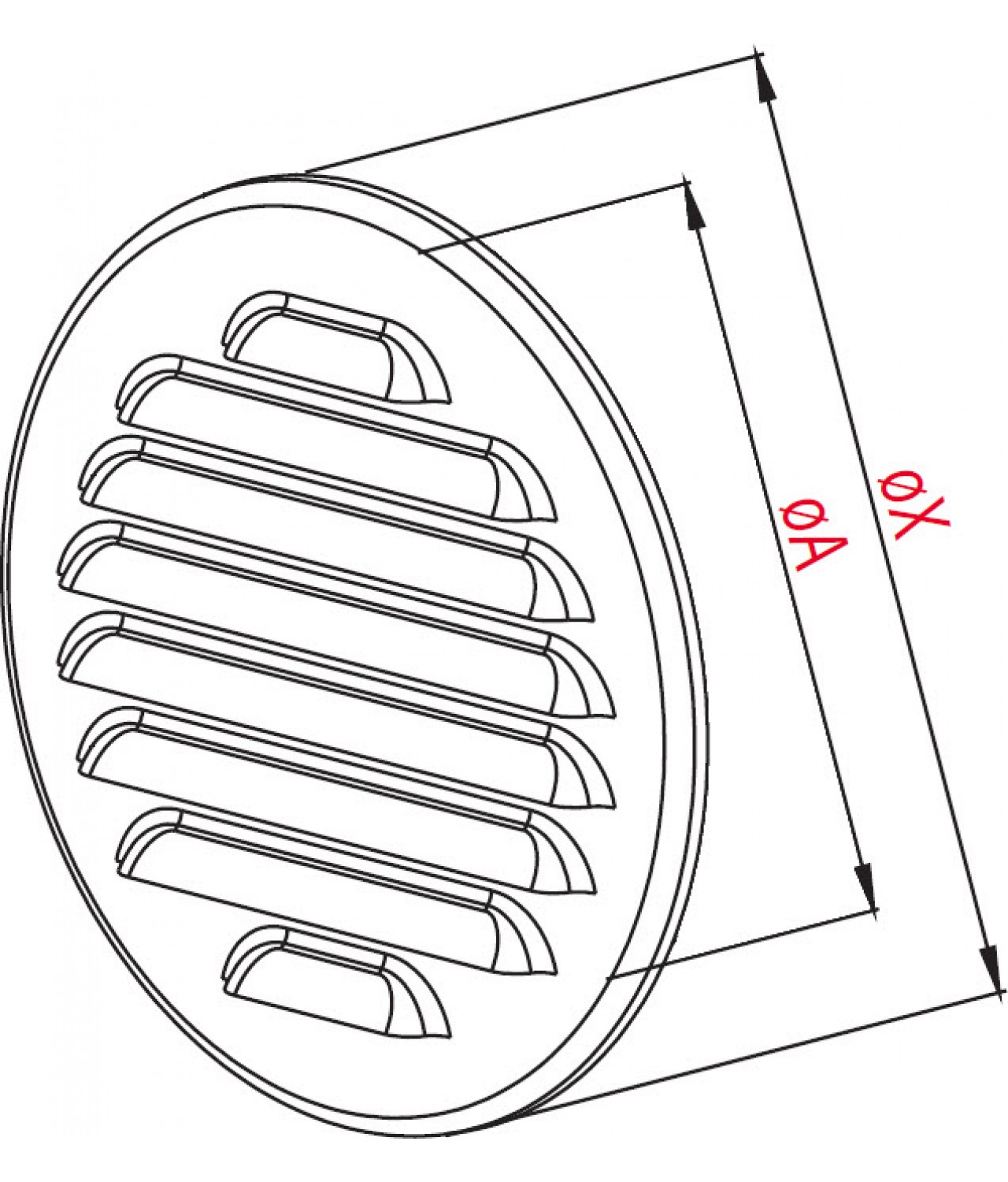 Metalinės ventiliacinės grotelės META16ANSR Ø125 mm - brėžinys