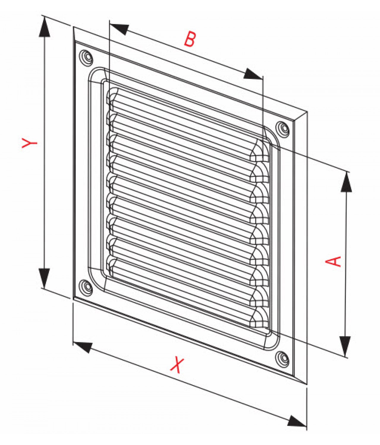 Stainless steel ventilation grille META6N 195x195 mm - drawing