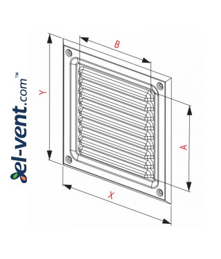 Вентиляционная решетка металлическая META8GR 250x250 мм - чертеж
