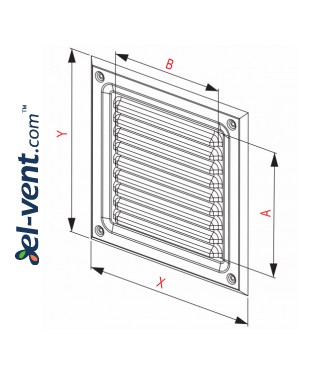 Stainless steel ventilation grille META6N 195x195 mm - drawing Stainless steel ventilation grille META6N 195x195 mm - drawing