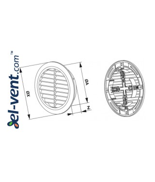 Ventiliacinės grotelės GRT36BR, Ø100-150/180 mm - brėžinys