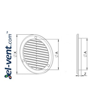 Vent cover GRU16K, Ø125 mm - drawing