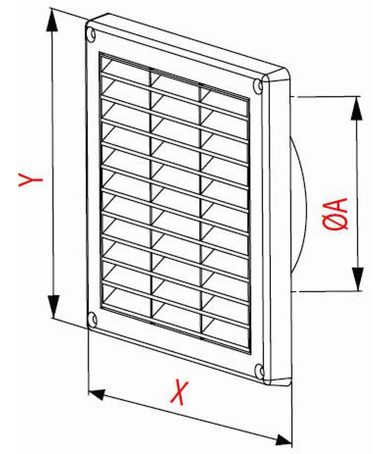 Вентиляционная решетка с заслонкой GRT55, 165x165 мм, Ø100 мм - чертеж