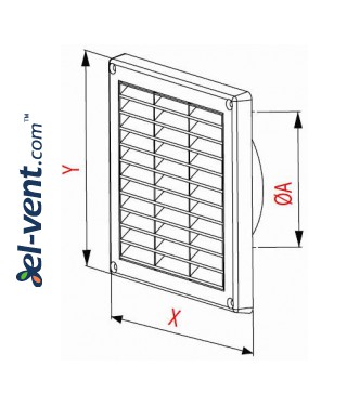 Ventilation grille with shutter GRT55, 165x165 mm, Ø100 mm - drawing