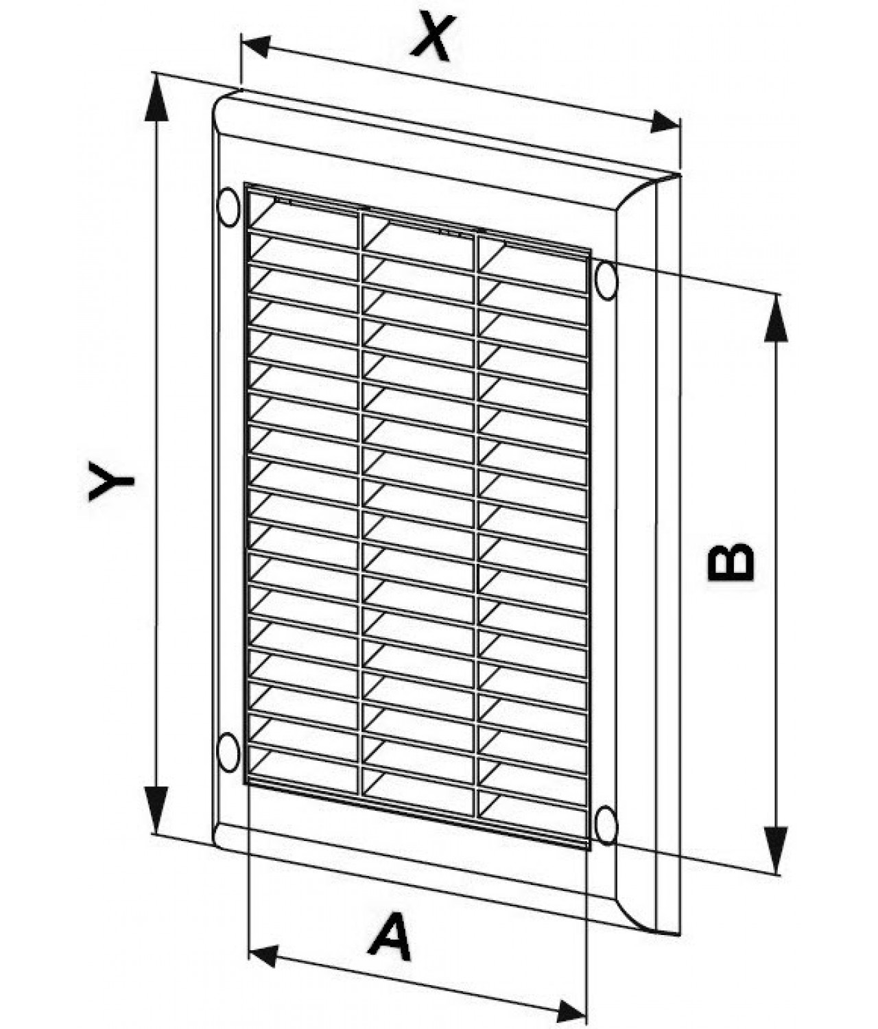 Ventilation grille with shutter GRTK4, 190x260 mm - drawing