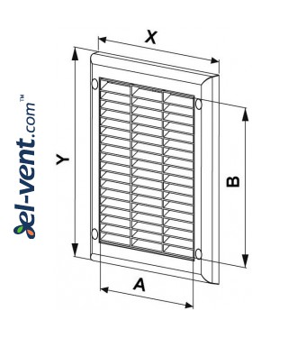 Ventilation grille with shutter GRTK2, 190x190 mm - drawing