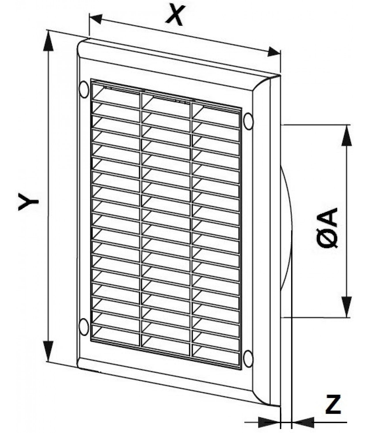 Вентиляционная решетка с заслонкой GRTK12, 190x190 мм, Ø125 мм - чертеж
