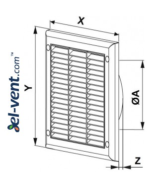 Ventilation grille GRTK11, 190x190 mm, Ø125 mm - drawing