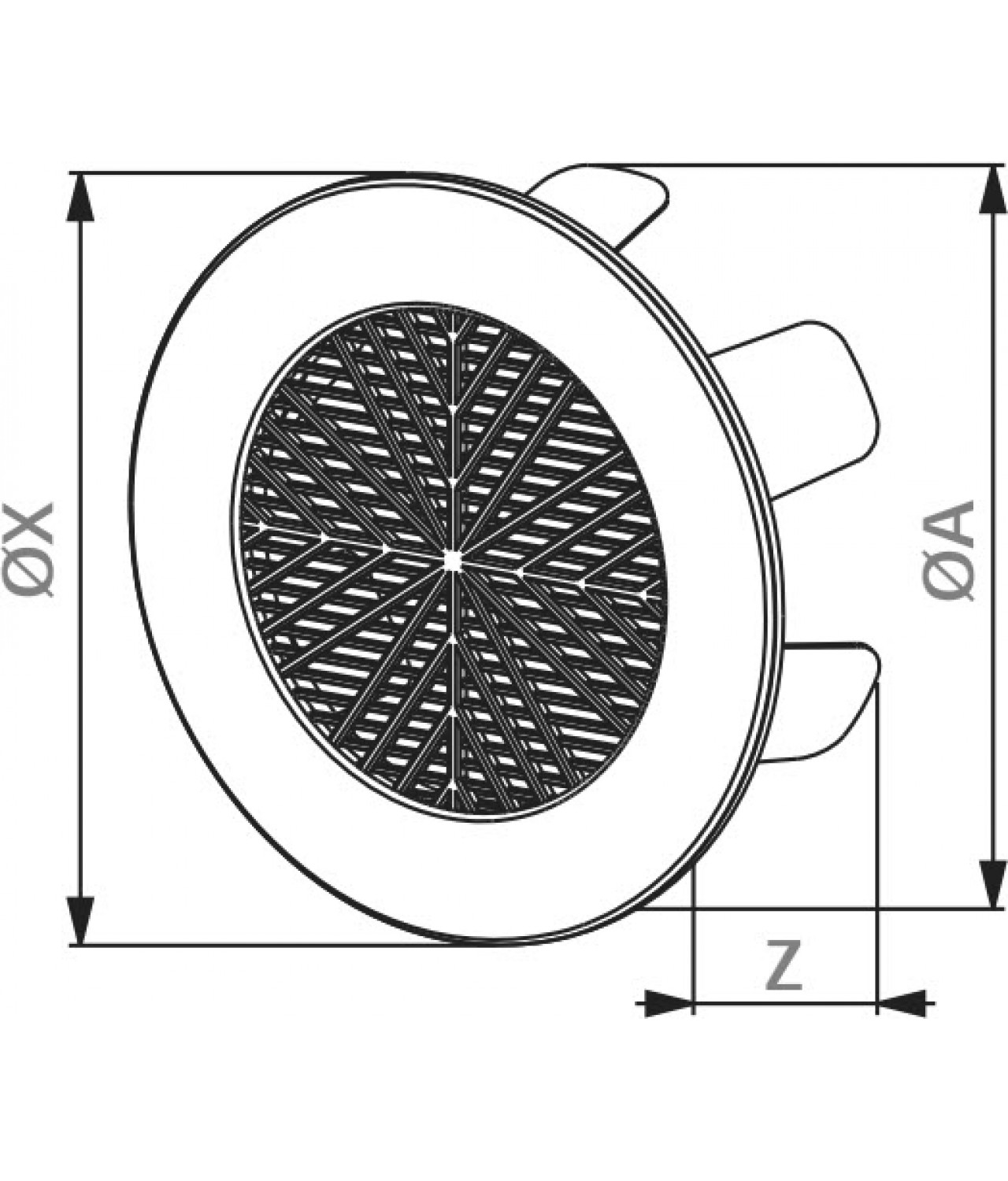 Самозакрепляющие вентиляционные решетки TOK1 Ø78-98 мм - чертеж