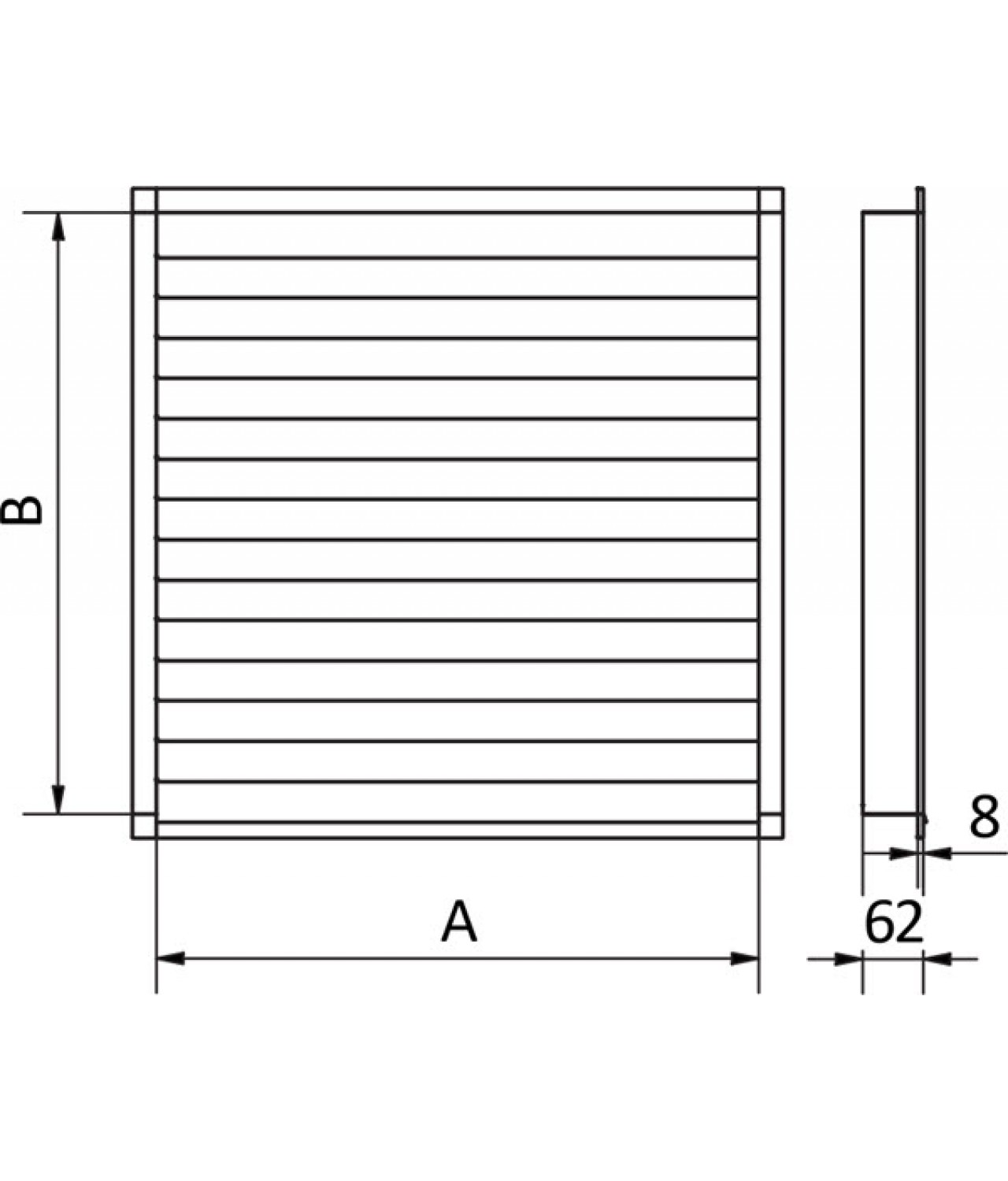 Lauko ventiliacijos grotelės > 600x600 mm - brėžinys