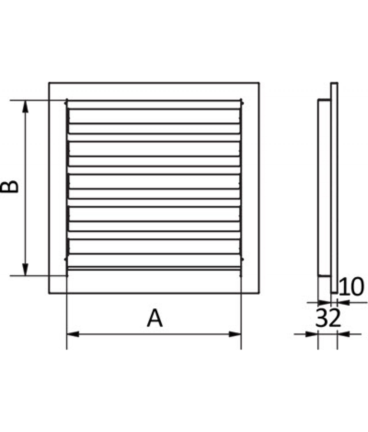 Lauko ventiliacijos grotelės ≤ 600x600 mm - brėžinys