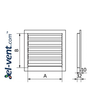 Lauko ventiliacijos grotelės ≤ 600x600 mm - brėžinys