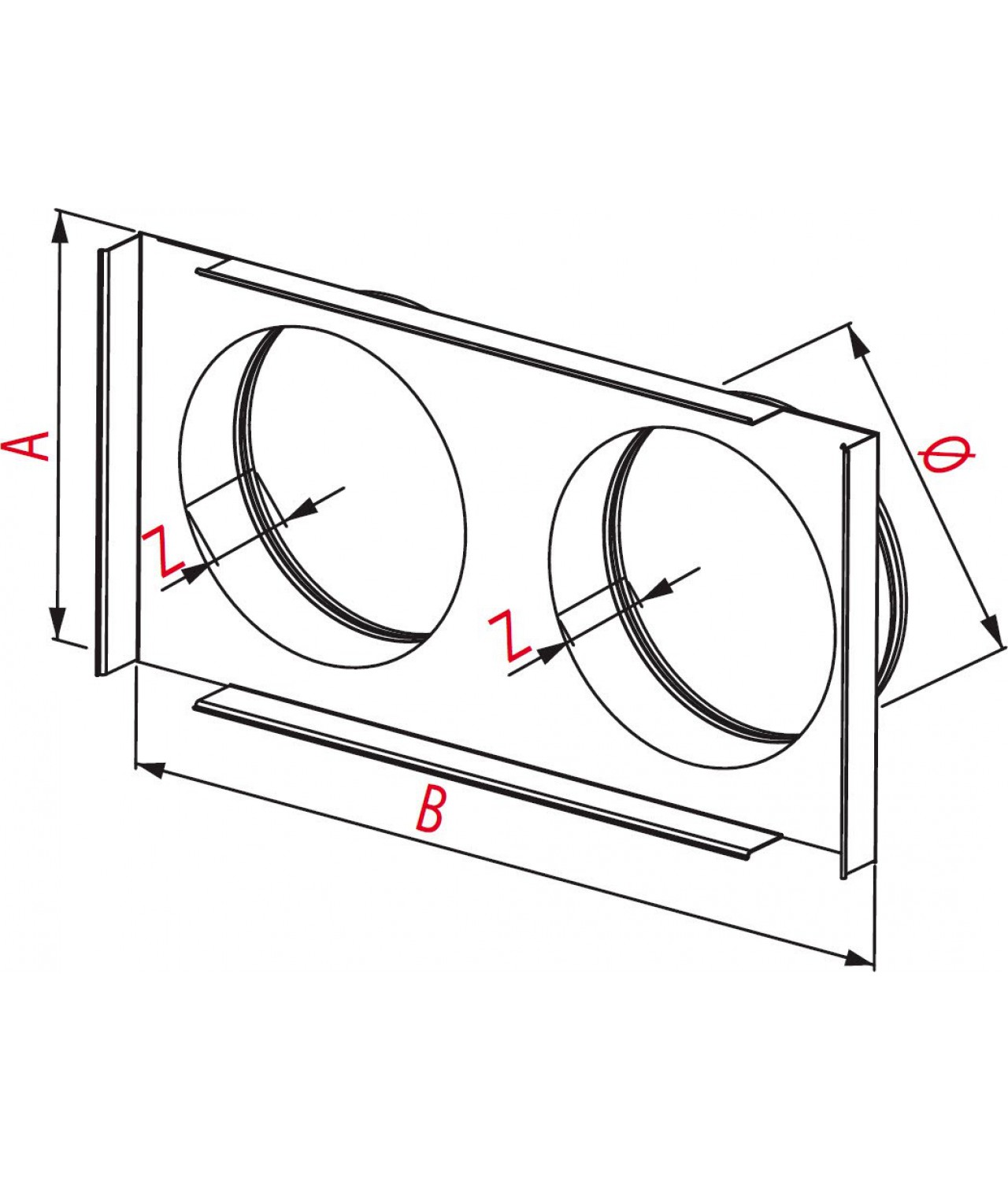 Fireplace grate connector PMK 162x262 mm, 2 x Ø125 mm - drawing