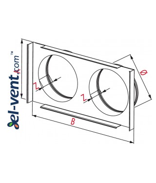 Rozetė židinio grotelei PMK4 162x262 mm, 2 x Ø125 mm - brėžinys