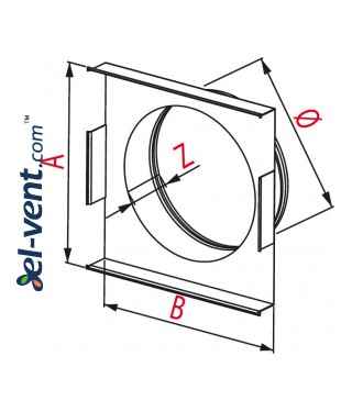 Fireplace grate connector PMK3 162x162 mm, Ø125 mm - drawing Fireplace grate connector PMK3 162x162 mm, Ø125 mm - drawing
