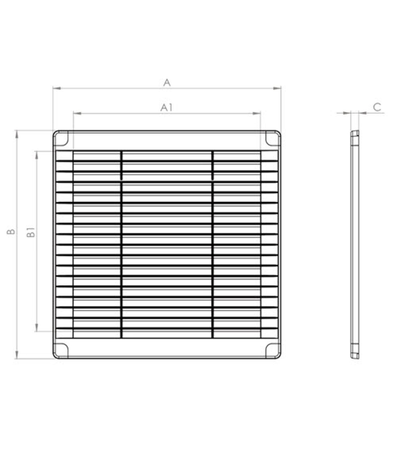 Вентиляционная решетка ALETA SQUARE WHITE 200x200 мм, 02-319 - чертеж
