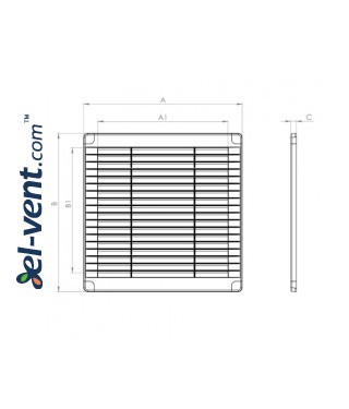 Вентиляционная решетка ALETA SQUARE WHITE 200x200 мм, 02-319 - чертеж