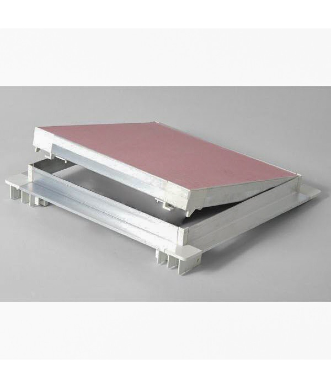DORIKA® 25 mm – revizinės durelės su aliuminio rėmeliu ir sandarinimo tarpine, skirtos gipso kartono sienoms ir luboms - atidarytos