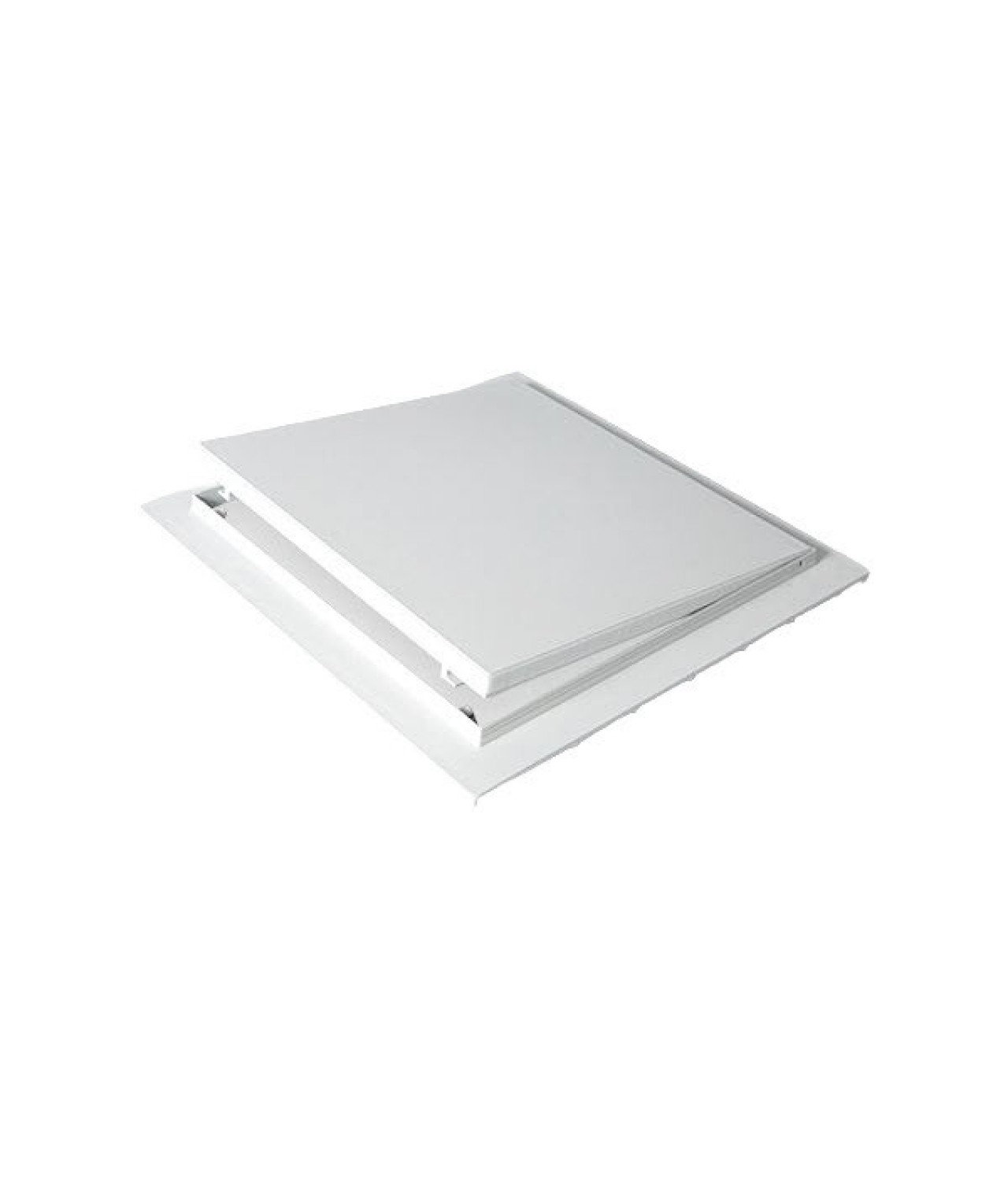 FEROX® TOP LINE – standartinių matmenų revizinės durelės iš ABS plastiko, skirtos 12.5 mm gipso kartono sienoms ir luboms - atidarytos