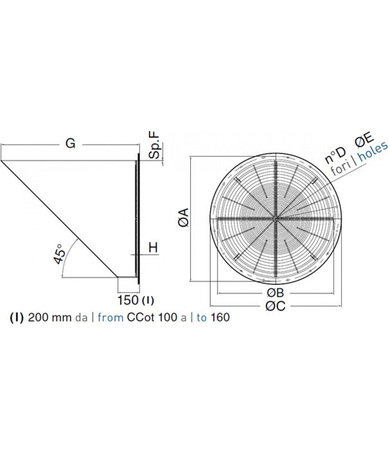 CCot - air exhaust grille with precipitation protection, ordered separately