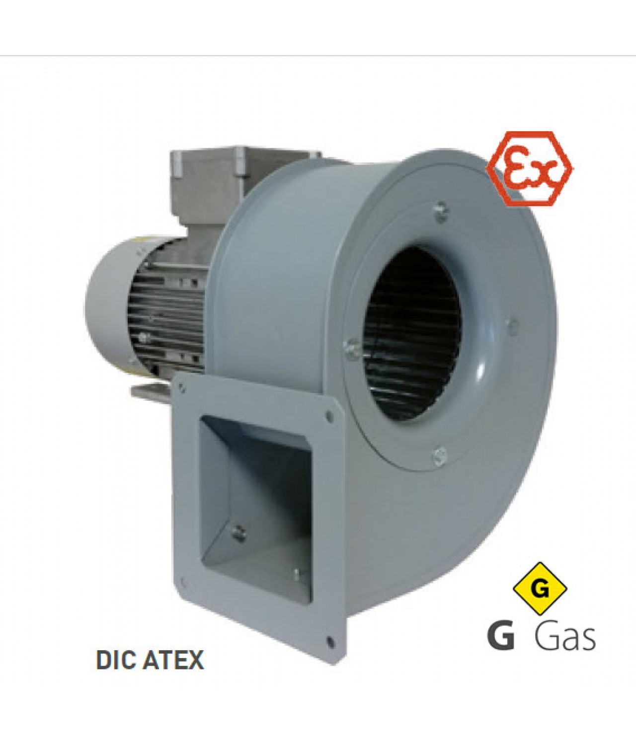 Low capacity and high pressure centrifugal fans with forward curved impeller designed for operation in explosive gas environments DIC ATEX GAS ≤2400 m³/h