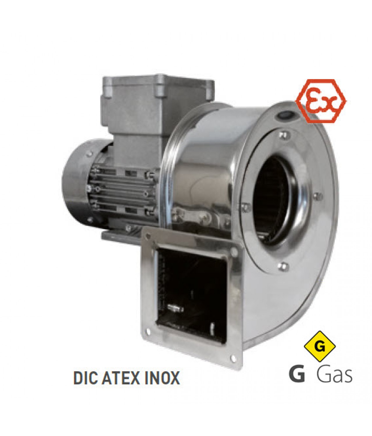 Low capacity and high pressure explosion-proof centrifugal fans with stainless steel casing and forward curved impeller designed for operation in explosive gas environments DIC ATEX INOX GAS ≤2400 m³/h