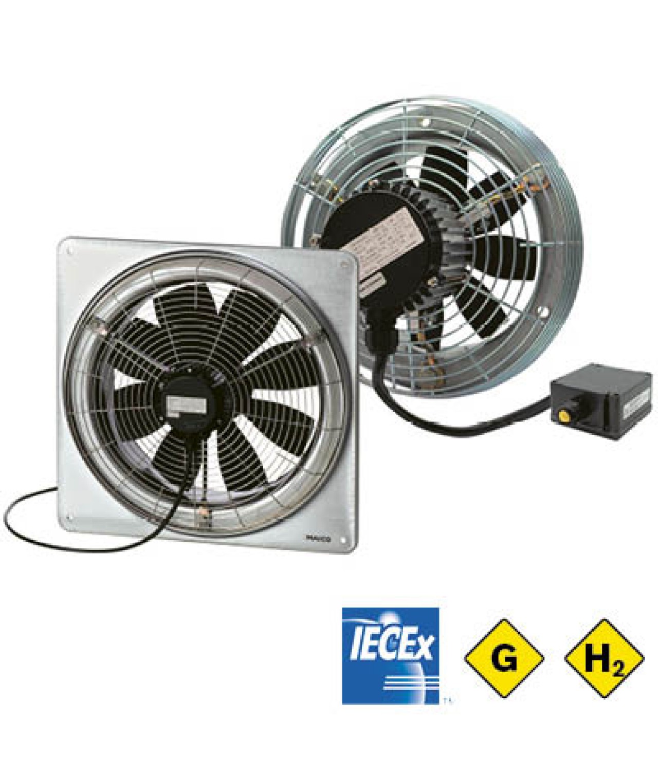 DZQ Ex e GAS and H₂ - axial explosion proof fans with square wall mounting plate for explosive dust atmospheres ≤9450 m³/h