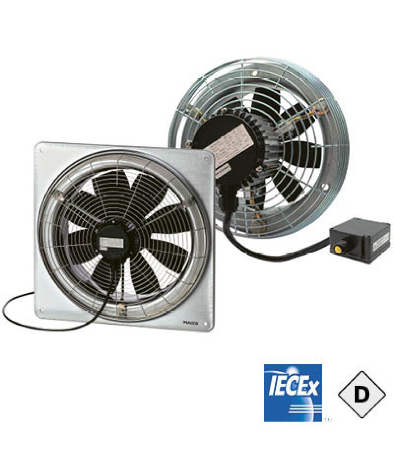 DZQ Ex t DUST - axiale explosionsgeschützte Ventilatoren mit quadratischem Wandrahmen, geeignet für explosionsgefährdete staubige Umgebungen ≤9450 m³/h