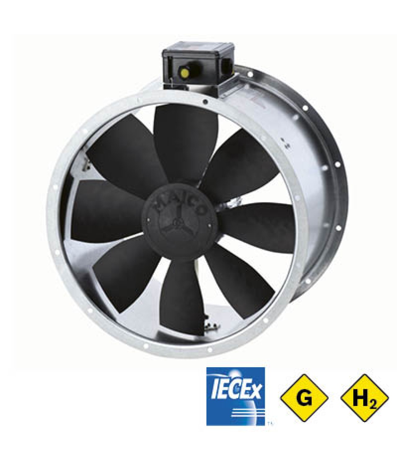 DZR Ex e GAS and H₂ - axial duct fans for explosive gas and hydrogen atmospheres ≤9370 m³/h