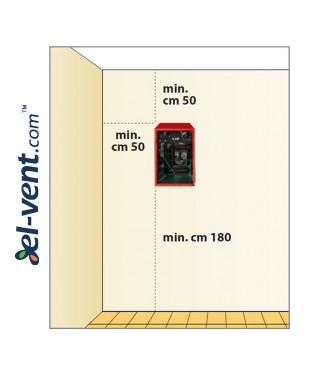 Elektrinio šildytuvo VOLCANO R montavimo ant sienos rekomendacija