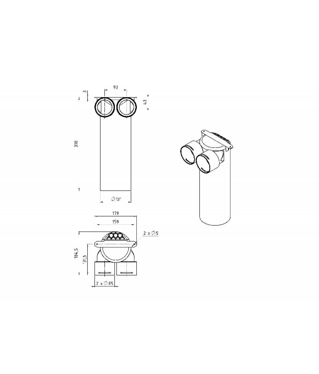 Antibacterial air distribution box ANTI-B-VCP125-2x75 - drawing